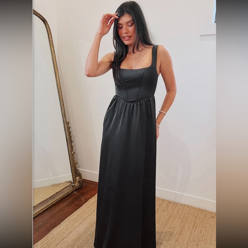 Show Me Your Mumu Nina Satin Black floor length dress! XXL new with tags!